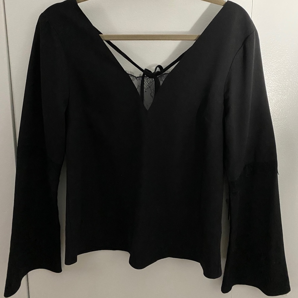 Deep Plunge Lace Insert Long Sleep top